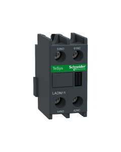 Auxiliary contact block, TeSys D, 1NO + 1NC, front mounting, screw terminals